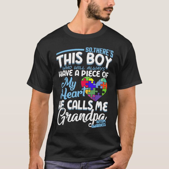 Autism Grandpa Boy Puzzle Pieces Autism Awereness T-Shirt (Front)