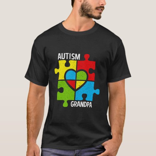 Autism Grandpa Puzzle Pieces And Heart T_Shirt