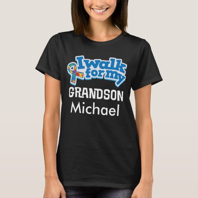 Autism Grandson Personalized Puzzle Ribbon T-shirt (Front)