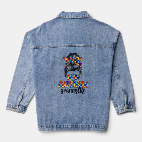 Autism Granny Messy Bun Sunglasses Bandana Autism  Denim Jacket