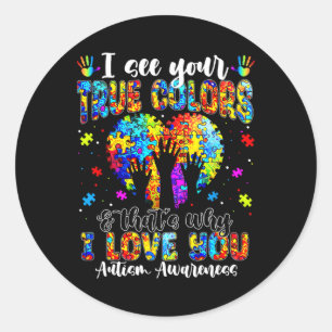 Autism Hand I See Your True Colors Awareness Women Classic Round Sticker
