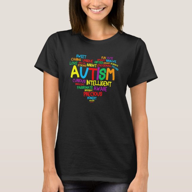 Autism Heart Proud Autism Mom  Family Autism Aware T-Shirt (Front)