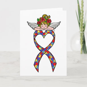Autism Heart Ribbon Angel Card