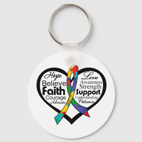 Autism Heart Ribbon Collage Keychain