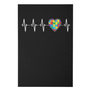 Autism Heartbeat Love Heart EKG Autistic Awareness Faux Canvas Print