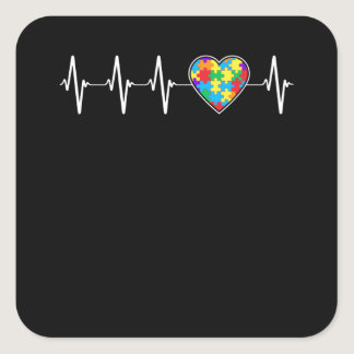 Autism Heartbeat Love Heart EKG Autistic Awareness Square Sticker