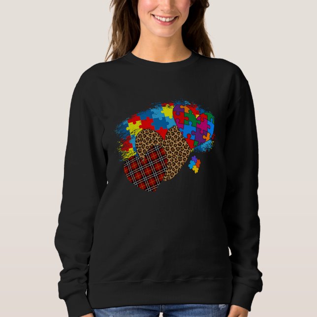 Autism Hearts Leopard Plaid Autism Awareness Men W Sweatshirt (Front)