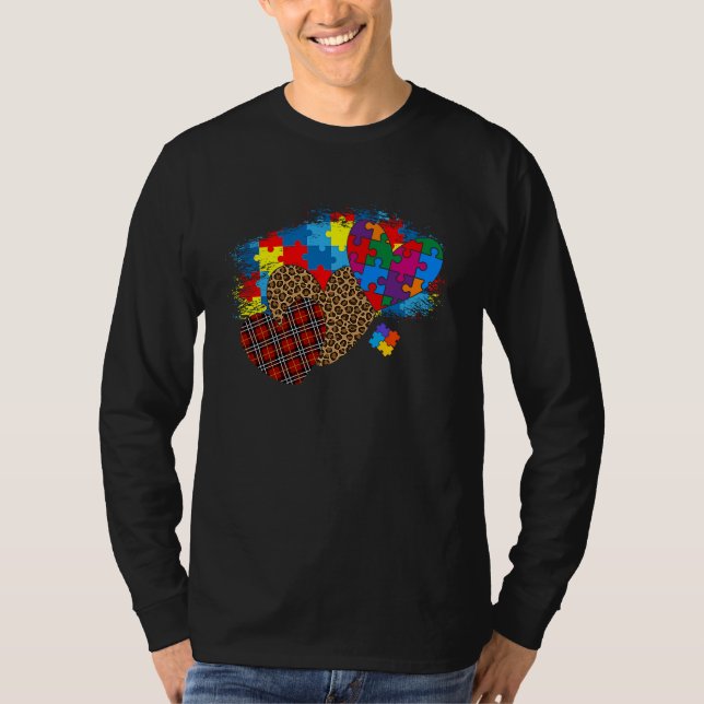 Autism Hearts Leopard Plaid Autism Awareness Men W T-Shirt (Front)