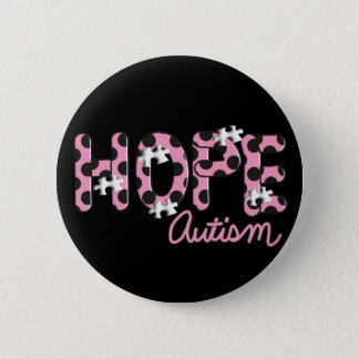 Autism "HOPE"  Pink & Black Polka Dot Design Button