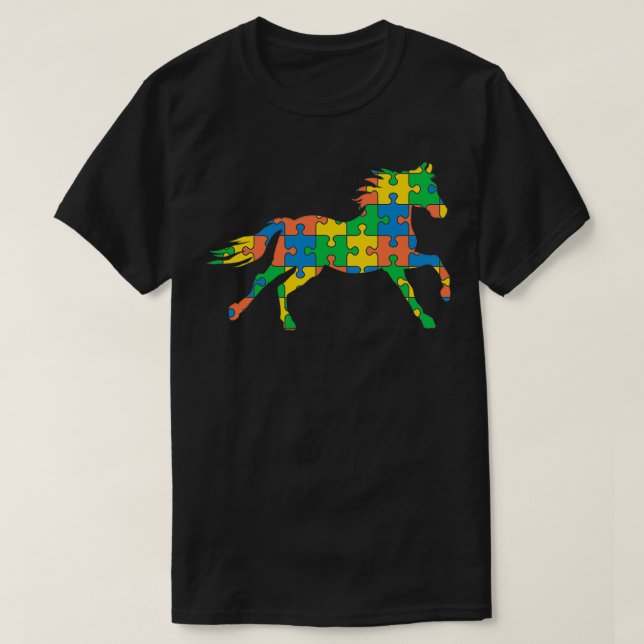 Autism Horse Autism Month Ribbon Puzzle Difference T-Shirt (Design Front)
