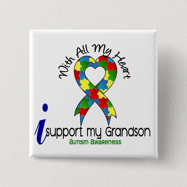 Autism I Support My Grandson Pinback Button (Front)