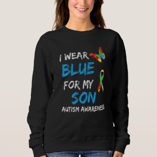 Autism I Wear Blue For My Son Awareness Puzzle Rib Sweatshirt