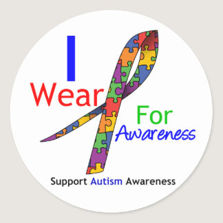 Autism I Wear Puzzle Ribbon For Awareness Classic Round Sticker