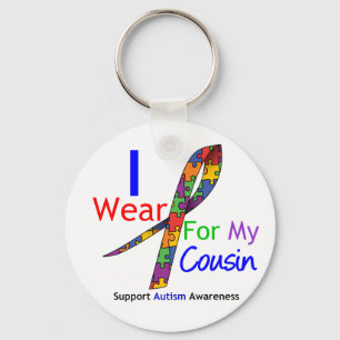 Autism I Wear Puzzle Ribbon For My Cousin Keychain