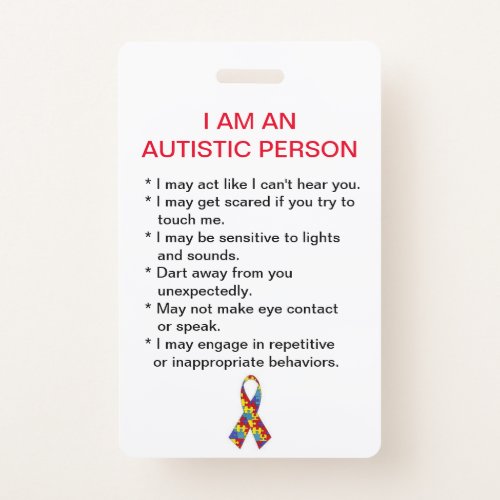 Autism ID Tag (Vertical) Badge