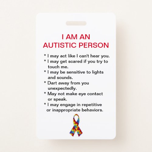 Autism ID Tag (Vertical) Badge