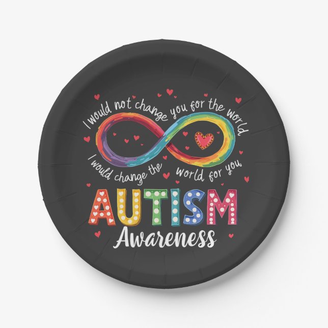 Autism Infinity Symbol Autism Awareness Month  Paper Plates (Front)