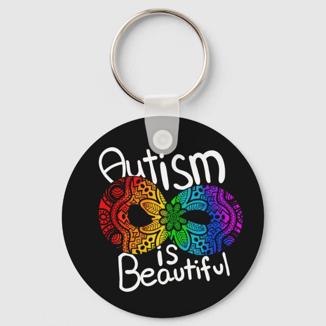 Autism is Beautiful Rainbow Infinity Symbol Black  Keychain (Front)