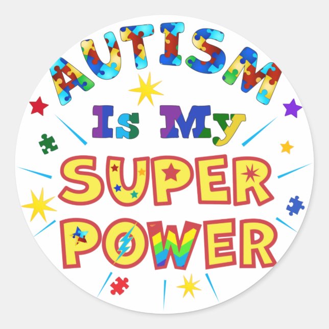 Autism Is My Super Power Classic Round Sticker (Front)