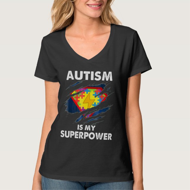 Autism Is My Super Power Superhero Autism Awarenes T-Shirt (Front)