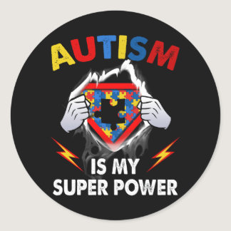 Autism is My Super Power Superhero Puzzle Autism A Classic Round Sticker