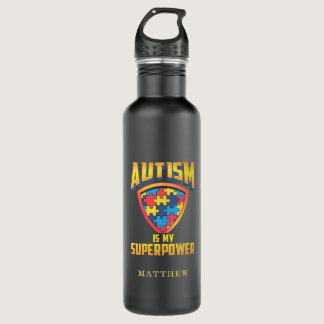 Autism is My Superpower Autistic Support Awareness Stainless Steel Water Bottle