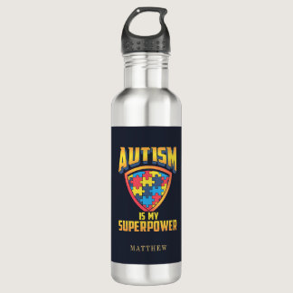 Autism is My Superpower Autistic Support Awareness Stainless Steel Water Bottle