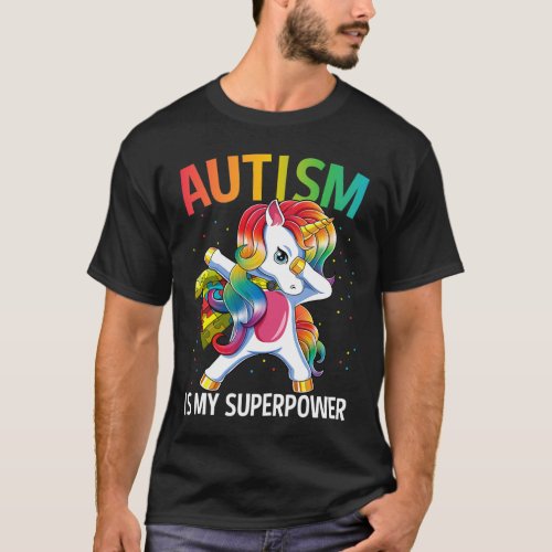 Autism Is My Superpower Dabbing Unicorn Girls T_Shirt