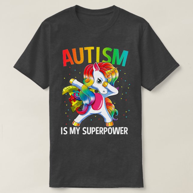 Autism Is My Superpower Dabbing Unicorn  T-Shirt (Design Front)