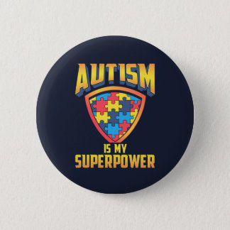 Autism Is My Superpower Gold Red Blue Puzzle Button