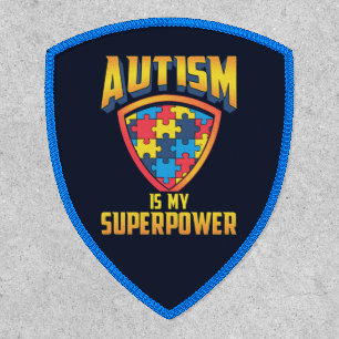 Autism Is My Superpower Gold Red Blue Puzzle Patch