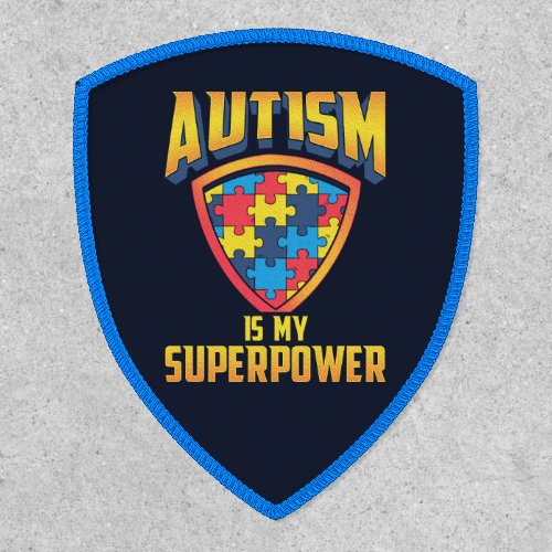 Autism Is My Superpower Gold Red Blue Puzzle Patch