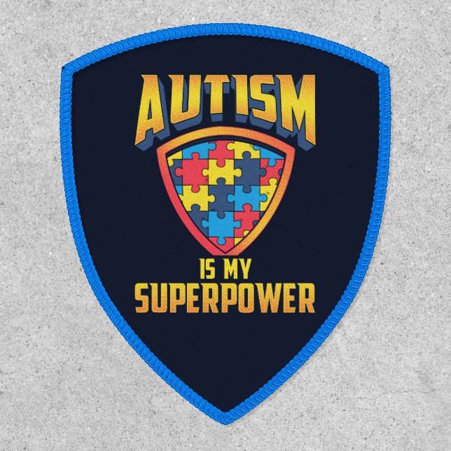 Autism Is My Superpower Gold Red Blue Puzzle Patch (Front)