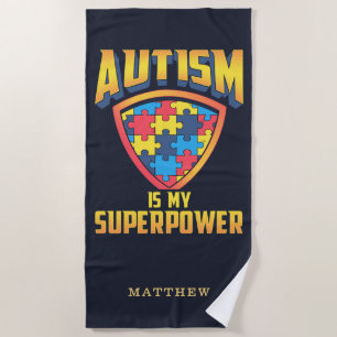 Autism is My Superpower Personalized Name Beach Towel