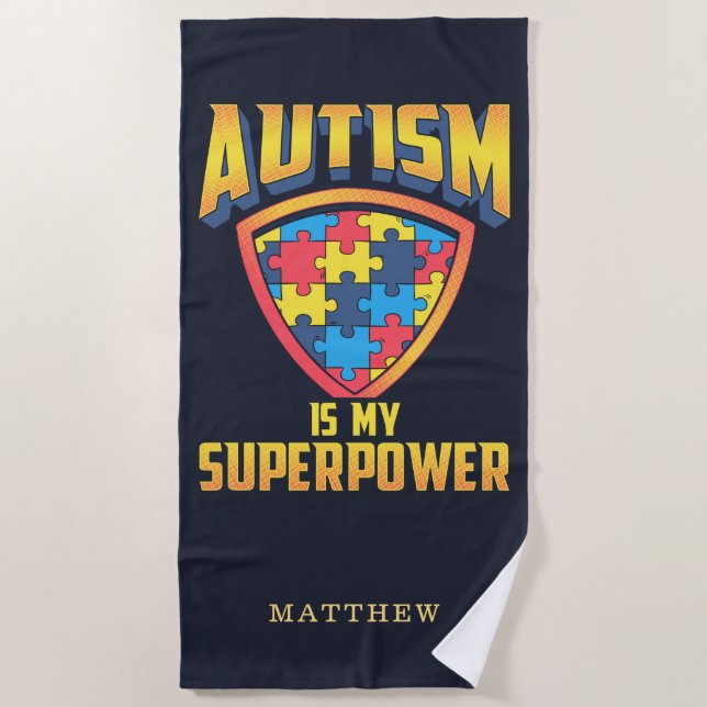Autism is My Superpower Personalized Name Beach Towel (Front)