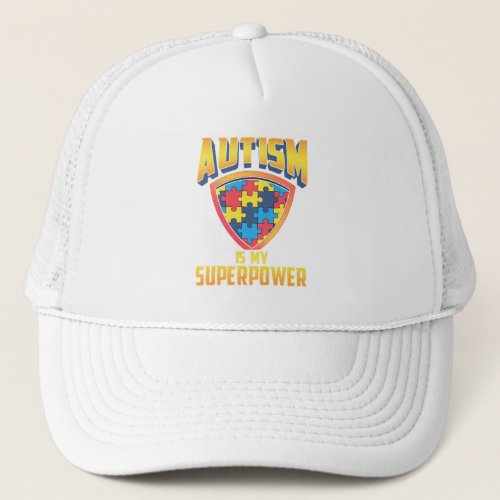 Autism Is My Superpower Puzzle Pieces Asd Trucker Hat
