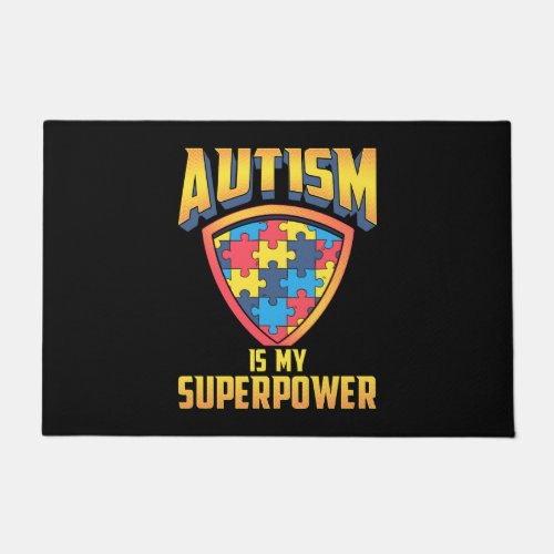 Autism Is My Superpower Puzzle Pieces Shield Doormat