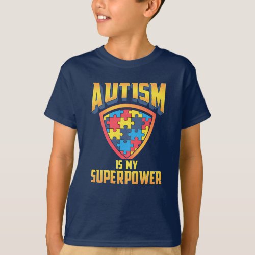 Autism Is My Superpower Puzzle Pieces Shield T_Shirt