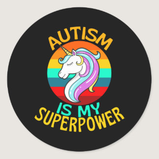 Autism Is My Superpower Unicorn Lover Classic Round Sticker