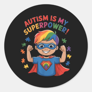 Autism is Superpower Shirt Rainbow Superhero Kid Classic Round Sticker
