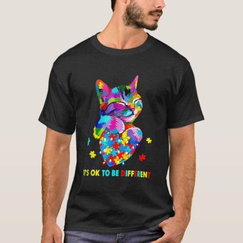 Autism Its Ok To Be Different Cat Kitty Puzzle Aut T_Shirt