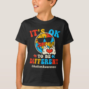 Autism Its Ok To Different Groovy Smile Puzzle Pie T-Shirt