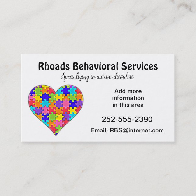 Autism Jigsaw Puzzle Heart  Business Card (Front)