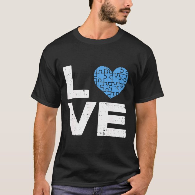 Autism Love Awareness Blue Puzzle Heart Autistic T-Shirt (Front)