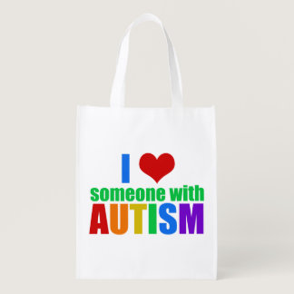 Autism Love Rainbow Family Support Colorful Cute Reusable Grocery Bag