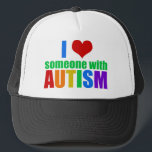 Autism Love Rainbow Family Support Colorful Cute Trucker Hat<br><div class="desc">I love someone with autism. Show support for the special autistic person in your life. A great gift for parents of a special needs child with autism or Asperger syndrome. I love my autistic son or daughter. Also a nice gift for a sister or friend.</div>