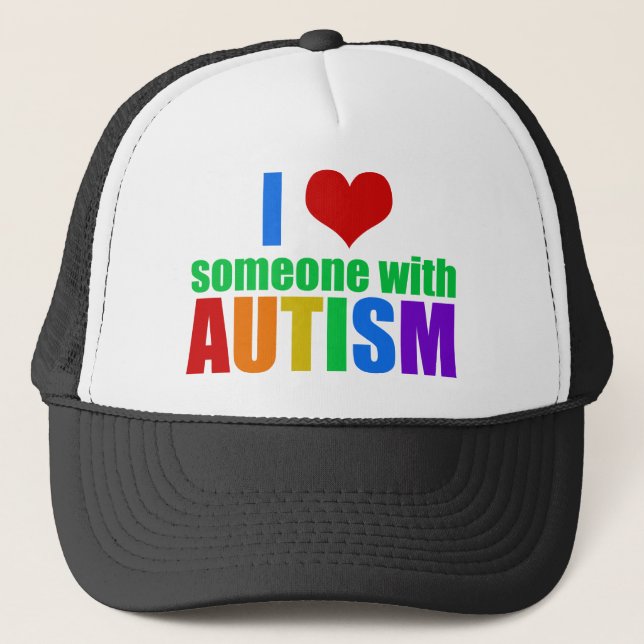 Autism Love Rainbow Family Support Colorful Cute Trucker Hat (Front)