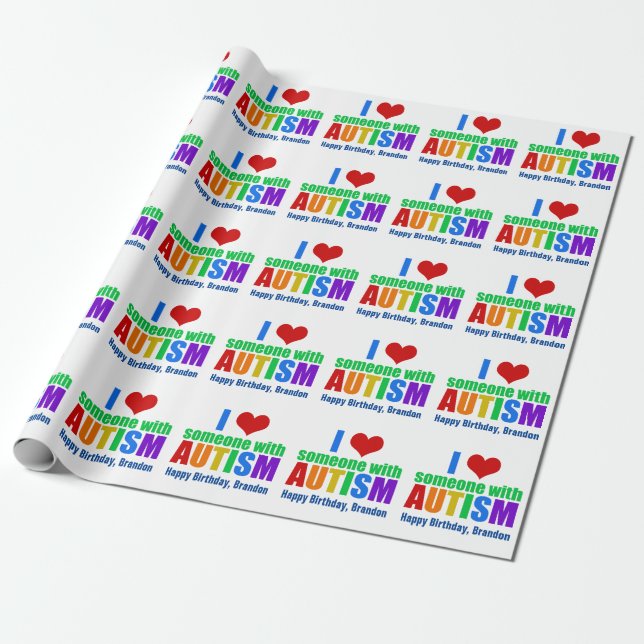 Autism Love Rainbow Personalized Birthday Wrapping Paper (Unrolled)