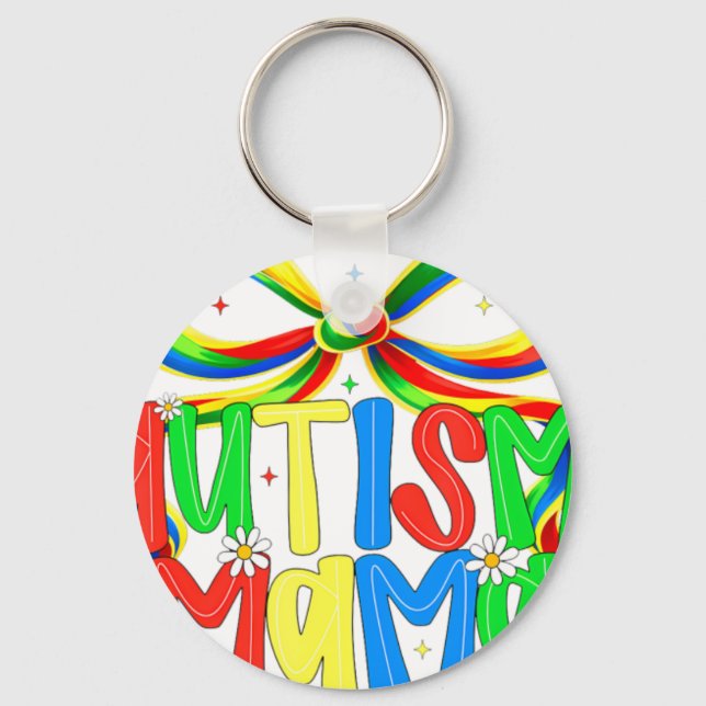 Autism Mama Awareness Bow Mother'S Da Keychain (Front)