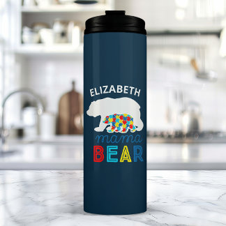 Autism Mama Bear And Cub Puzzle Piece Personalized Thermal Tumbler